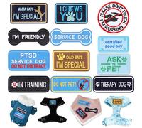 FUNCOLOR Service Dog Patch for Harness: 12Pcs Blue Theme Hook and Loop Badges Patches for Boy Dog - Removable Embroidered in Training Do Not Pet Sticker for Dog Vest Collar Backpack