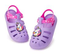 FUNCOO PLUS Girls Purple Sandals Closed Toe Outdoor Sandals Lightweight EVA Shoes Easy Fasten Summer Beach Jelly Shoes Size 4