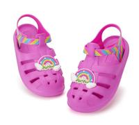 FUNCOO PLUS Girls Rainbow Sandals Closed Toe Outdoor Sandals Lightweight EVA Shoes Easy Fasten Summer Beach Jelly Shoes Size 7