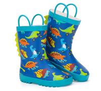 FUNCOO PLUS Toddler Wellies Kids Rubber Wellington Boots Waterproof Rain Boots for Boys and Girls with Handles Dinosaur Wellies Size 10