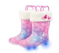 FUNCOO PLUS Wellies for Kids with Removed Warm Lining Carry Handle Wellington Boots Children Wellies Outdoor Light Up Rainy Snow Toddler Shoes Size 8