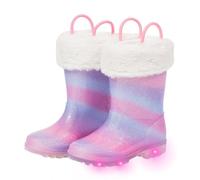 FUNCOO PLUS Wellies for Kids with Removed Warm Lining Carry Handle Wellington Boots Children Wellies Outdoor Light Up Rainy Snow Toddler Shoes Size 7