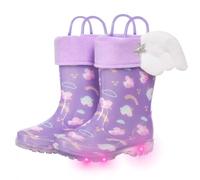 FUNCOO PLUS Wellies for Kids with Removed Warm Lining Carry Handle Wellington Boots Children Wellies Outdoor Light Up Rainy Snow Toddler Shoes Size 12