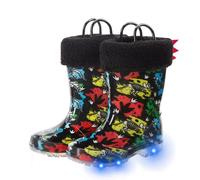FUNCOO PLUS Wellies for Kids with Removed Warm Lining Carry Handle Wellington Boots Children Wellies Outdoor Light Up Rainy Snow Toddler Shoes Size 7