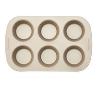 Functional Design Six Muffin Tray, Non-Stick Carbon Steel Muffin Tin For Even Baking, Durable 6 Cup Premier Housewares Gold One Size