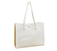 Functional Large Capacity Tote Handbag Crocodile Pattern Faux Leather with Top Button Closure and Sturdy Shoulder Straps for Work Shopping, White