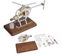 Functional Mechanical Helicopter Engine Model, DIY Assembly Model with 25 X 13.5 X 14cm Aluminum Alloy Stainless Steel Brass, Engine Kit for Teen and Adult, Educational Physics Experiment Toy