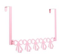 Functional Over The Door Towel Rack with 5 Hooks for Hats Clothes Bathroom Decor Iron 14.57x1.77x7.09in (Pink)