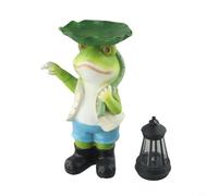 Functional Solar Frog Statue Featuring Lotus For leaf and Lantern for Garden Courtyard Lawn or Patio