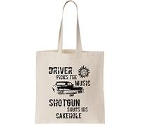 Functon+ Driver Picks The Music Shotgun Shuts His Cakehole Canvas Tote Bag/Driver Chooses Musical Shotgun Shuts His Canvas Tote Bag, beige