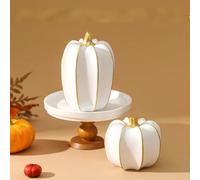 FUND AMLIGHT Autumn Pumpkin Decor, 2 PCS Resin White and Gold Autumn Decorations for Home Farmhouse Table Centerpiece with Pumpkins Fall Thanksgiving Harvest Decorations