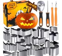 Fundaful Halloween Pumpkin Carving Kit, New 21PCS Safe and Easy Pumpkin Carving Tools for Kids, Professional Pumpkin Carving Set with Stainless Steel Pumpkin Carving Stencils for Halloween Decoration