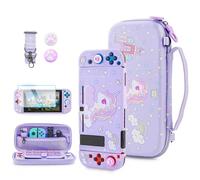FUNDIARY Cute Carrying Case for Nintendo Switch, Purple Travel Cover Case for Unicorn, Skin Accessories with Soft TPU Protective Shell, Screen Protector, Adjustable Shoulder Strap, 2 Thumb Grip Caps