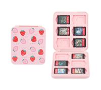 FUNDIARY Pink Strawberry Card Case for Nintendo Switch and Switch OLED Games, Cute Magnetic Card Cartridge for 12 Game Card and 12 SD Card, Hard Storage Case with 12 Game Card Slots