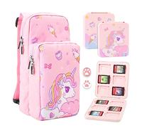 FUNDIARY Travel Bag for Nintendo Switch, OLED & Lite Carrying Case, Portable Shoulder Bag Set for Switch, Crossbody Backpack Accessories with Game Case and 2 Thumb Caps (Unicorn)