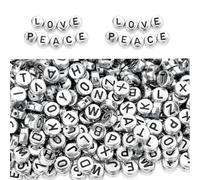 Fundiyoug Antique Silver Acrylic Letter Beads Alphabet Charms 4x7mm Flat Round Disc Coin A-Z Mixed Number Beads for DIY Earring Necklace Bracelet Keychain Making
