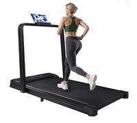 FUNEBIKE Treadmills for Home Foldable 2 in 1 with Handrail Adjustable Incline, 1-6 km/h Running Machine, Walking Pad with Incline LED Display Phone Holder Remote Control Transport Wheels Plug Black