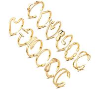 FUNEIA 14K Gold/Silver Plated Stacking Rings for Women Gold Silver Adjustable Knuckle Rings for Teen Arrow Knot Wave Stackable Dainty Thumb Open Rings Set, Metal, copper