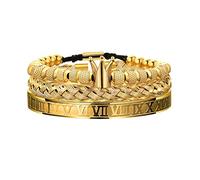 FUNEIA 3PCS Gold Bracelets for Men - Stainless Steel Cuff Bracelets with Twisted Cable and Roman Numeral Design - Luxury Men's Jewelry Gifts
