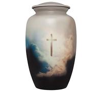 Funeral Cremation Urn - Cross in Sky Cremation Urn for Human Ashes - Hand Made in Aluminum - Suitable for Cemetery Burial or Niche - Large Size for Adults up to 200 lbs