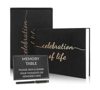 Funeral Memory Book, Condolence Book with Table Sign, Pen and Box, Elegant Black Memorial Guest Book for Celebration of Life, Cloth Cover Memorial Book for A Funeral Wake, Remembrance Book 10.3"x7.9"