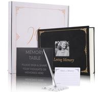 Funeral Memory Book, Leather Hardcover Funeral Guest Book with Gold Engraving, Memorial Guest Book, Book of Condolence with Memory Table Card Sign