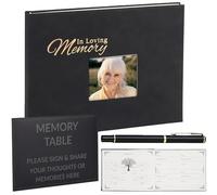 Funeral Memory Book with Pen & Table Card - Guest Book for Memorial Service, Condolence Signing, Celebration of Life - 10.3” x 7.9” Remembrance Journal