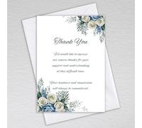 Funeral Thank you cards with a floral theme and special wording thanking for support and sympathy: Dusty Blue Rose Funeral Thank you cards (Pack of 50 with Envelopes)