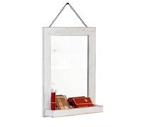 Funerom 30 x 40 cm Wood Wall Mirror With Shelf Farmhouse Hanging Wall Mirror for Living Room or Bathroom Vanity White