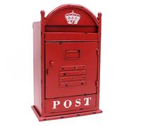 Funerom Vintage Wall Mounted Post Box Metal Mailbox 22.9 x 14 x 37 cm, Rustic Red