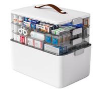 funest 4-Tier Medicine Organizer Box, Large Empty First Aid Kit Box with Handle, Portable Medical Supply Storage Case Cabinet for Home, Travel, Car, Camping Emergency Preparedness,Plastic,White