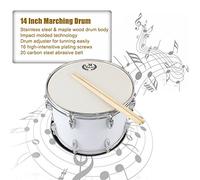 FUNFANG Marching Snare Drum, Maple Wood, White, 14 inch, Professional, Clear Sound, Includes Drum Key, 2 Drum Sticks, Adjustable Strap