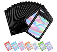 Funfery 100 pcs Black Mylar Holographic Bags Packaging Bags,Clear Resealable Bag Foil Pouch Bag for Food Storage and Lipgloss,Jewelry,Eyelash Packaging for Small Business(6.3x9.4Inch)