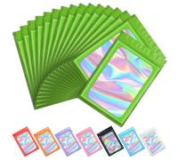 Funfery 100 pcs Green Mylar Holographic Bags Packaging Bags,Clear Resealable Bag Foil Pouch Bag for Food Storage and Lipgloss,Jewelry,Eyelash Packaging for Small Business(4x6Inch)
