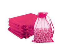 FUNFERY 100 Pcs Hot Pink Organza Bags 4x6 in, Small Mesh Drawstring Gift Bags for Sachet, Jewelry, Candy, Wedding Favor, Easter Day