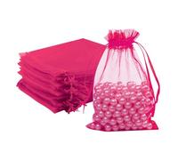FUNFERY 100 Pcs Hot Pink Organza Bags 5x7 in, Small Mesh Drawstring Gift Bags for Sachet, Jewelry, Candy, Wedding Favor, Easter Day
