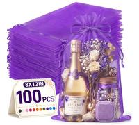 FUNFERY 100 PCS Organza Bags 8x12 in, Purple Mesh Gift Bags with Drawstring, Bulk Clear Gift Bag for Wedding Party Favor Treats, Large Mesh Goodies Bag for Holloween, Drawstring Pouch for Jewelry