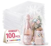 FUNFERY 100 PCS Organza Bags 8x12 in, White Mesh Gift Bags with Drawstring, Bulk Clear Gift Bag for Wedding Party Favors Treats, Large Mesh Goodies Bag for Gifts Shower, Drawstring Pouch for Jewelry
