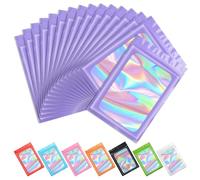 Funfery 100 pcs Purple Mylar Holographic Bags Packaging Bags,Clear Resealable Bag Foil Pouch Bag for Food Storage and Lipgloss,Jewelry,Eyelash Packaging for Small Business(3x4.7Inch)