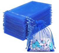 FUNFERY 100 Pcs Royal Blue Organza Bags 3x4 in, Small Mesh Drawstring Gift Bags for Sachet, Jewelry, Candy, Wedding Favor