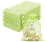 FUNFERY 100PCS Apple Green Organza Gift Bags,Drawstring Pouch for Jewelry