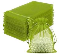 FUNFERY 100PCS Green Organza Gift Bags,Drawstring Pouch for Jewelry, Treat
