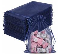 FUNFERY 100PCS Navy Blue Organza Gift Bags 5x7in,Drawstring Jewelry Pouch