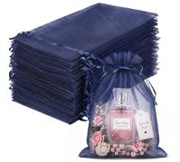FUNFERY 100PCS Navy Blue Organza Gift Bags,Drawstring Pouch for Jewelry
