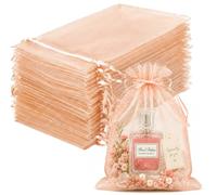 FUNFERY 100PCS Peach Champagne Organza Gift Bags,Drawstring Jewelry Pouch