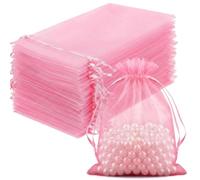FUNFERY 100PCS Pink Organza Gift Bags,Drawstring Pouch for Jewelry, Treat