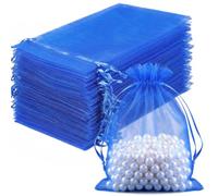 FUNFERY 100PCS Royal Blue Organza Gift Bags,Drawstring Pouch for Jewelry