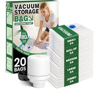 FUNFERY 20 Pack Vacuum Seal Bags for Clothing Travel,Vacuum Storage Bags with Pump,Compressing Packing Bag for Clothes,Blankets,Comforters,Home Storage,Space Saving Bag for Moving Supplies-Combo Set