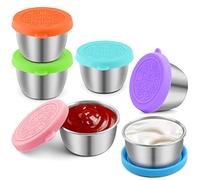 FUNFERY Salad Dressing Container To Go,6x1.6oz Stainless Steel Small Condiment Containers with Lids,Condiment Cups LeakProof Dipping Sauce Cups,Reusable Salad Dressing Container for Lunch Bento Box