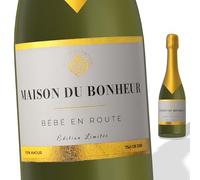 FunFest - Set of 2 Champagne Labels - Bébé en Route - White & Gold (Note: Text in French)